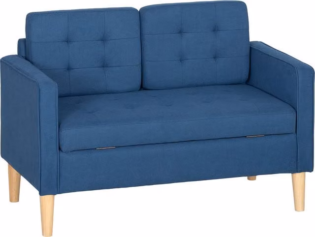 Divano 2 posti HOMCOM con contenitore e rivestimento capitonné, Blu, L: 117 cm, P: 62 cm, H: 78 cm – 1