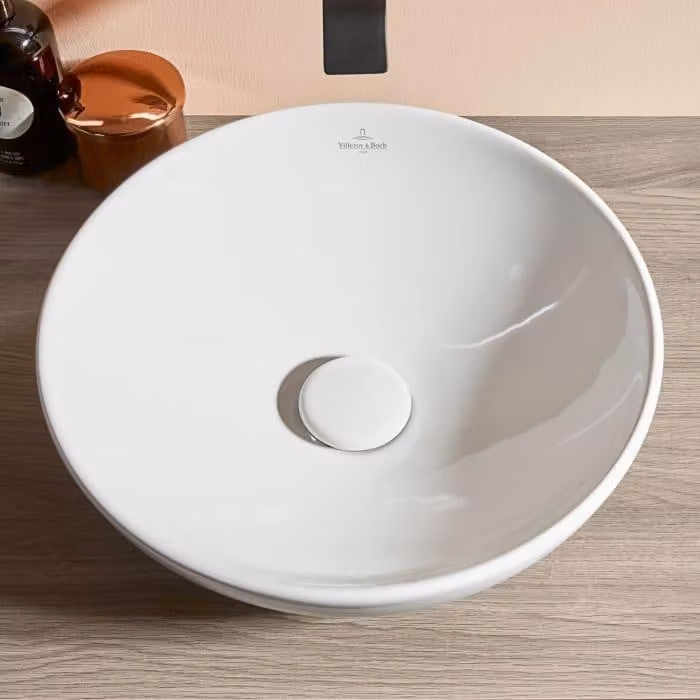 Villeroy & Boch Loop&Friends - Lavabo da appoggio, diametro 420 mm, senza sfioratore, CeramicPlus, Pietra bianca 4A4601RW