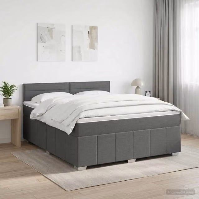 Letto box spring con materasso ibrido vidaXL Grigio e Bianco L/P: 160 x 200 cm, H: 140 cm