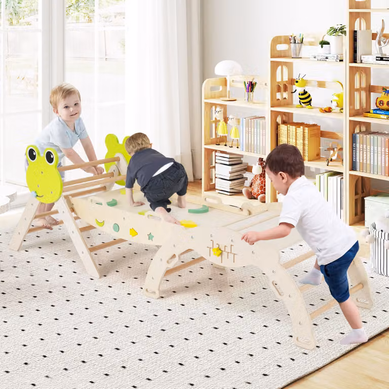 Set Montessori Costway in Legno a Tema Rana con Rampa e Labirinto, Multicolore Naturale