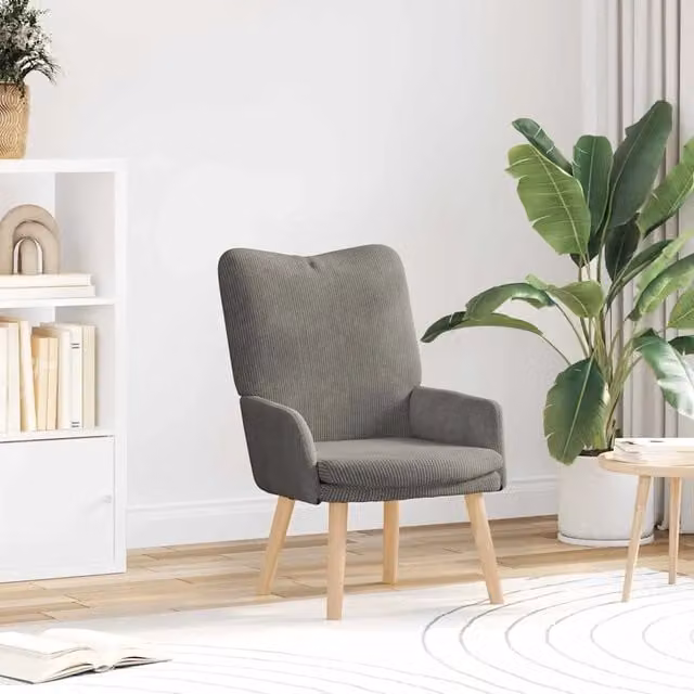 Poltrona relax moderna in tessuto grigio chiaro con braccioli e struttura in legno, L: 63 cm, P: 67 cm, H: 94 cm