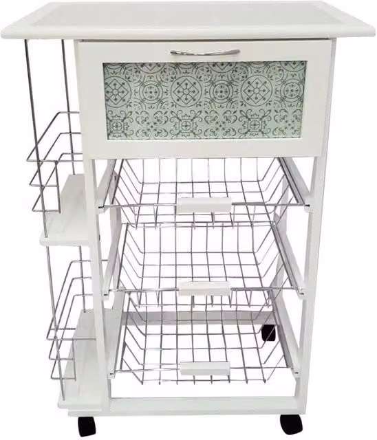 Carrello da cucina Columbia Casa Collection con 3 cestini, Bianco Girasole, L: 57 cm, P: 37 cm, H: 83 cm