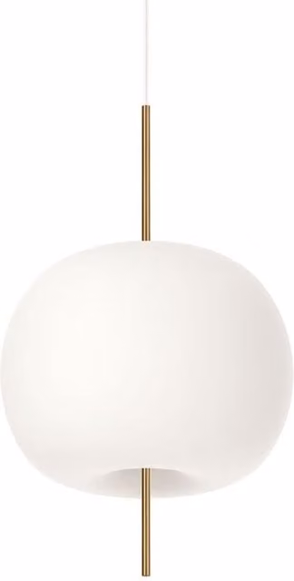 Lampada a sospensione KDLN Kushi in vetro bianco e metallo oro/ottone con altezza regolabile