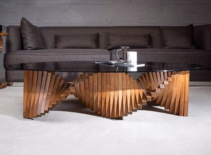 Design Luxus Wohnzimmer Oval Couchtisch Braun Farbe Modernen Holz