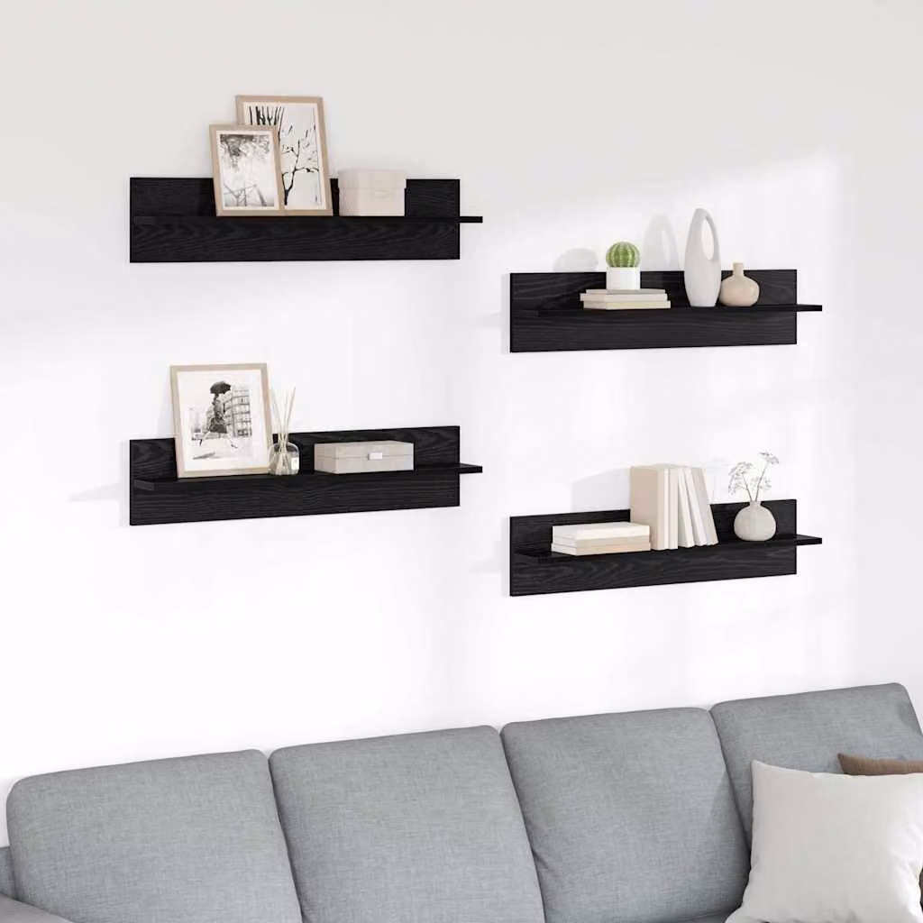 Set di 4 scaffali da parete vidaXL moderni in legno MDF, colore nero, L 80 cm x P 18 cm x H 11,5 cm
