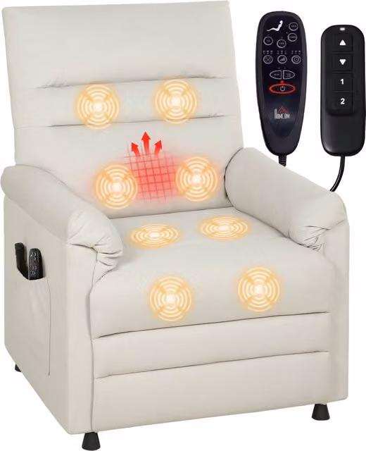 Poltrona relax elettrica massaggiante e riscaldante reclinabile con poggiapiedi ¨C Zephmum ¨C 82x99x106 cm crema