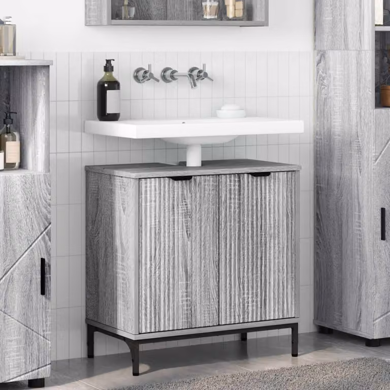 Armadio per lavabo da bagno vidaXL moderno in grigio con ante a battente L: 60,5 cm, P: 33,5 cm, H: 61 cm