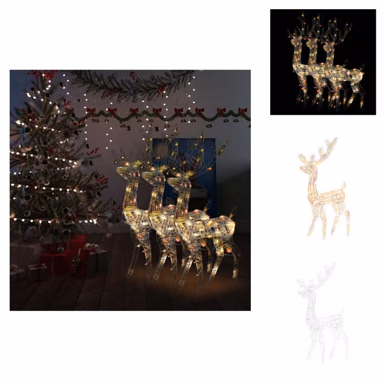 vidaXL Renna decorazione natalizia acrilica 3 pezzi 120 cm Multicolore - Luci di Natale