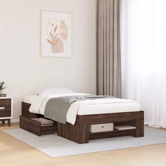 Giroletto vidaXL in legno e MDF Rovere Marrone con doghe in legno L/P/H: 190 x 90 x 33 cm