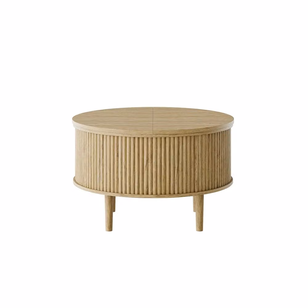 Tavolino da caffè rotondo Minimal effetto legno naturale beige, altezza regolabile, L: 80 cm, P: 80 cm, H: 50 cm – 2