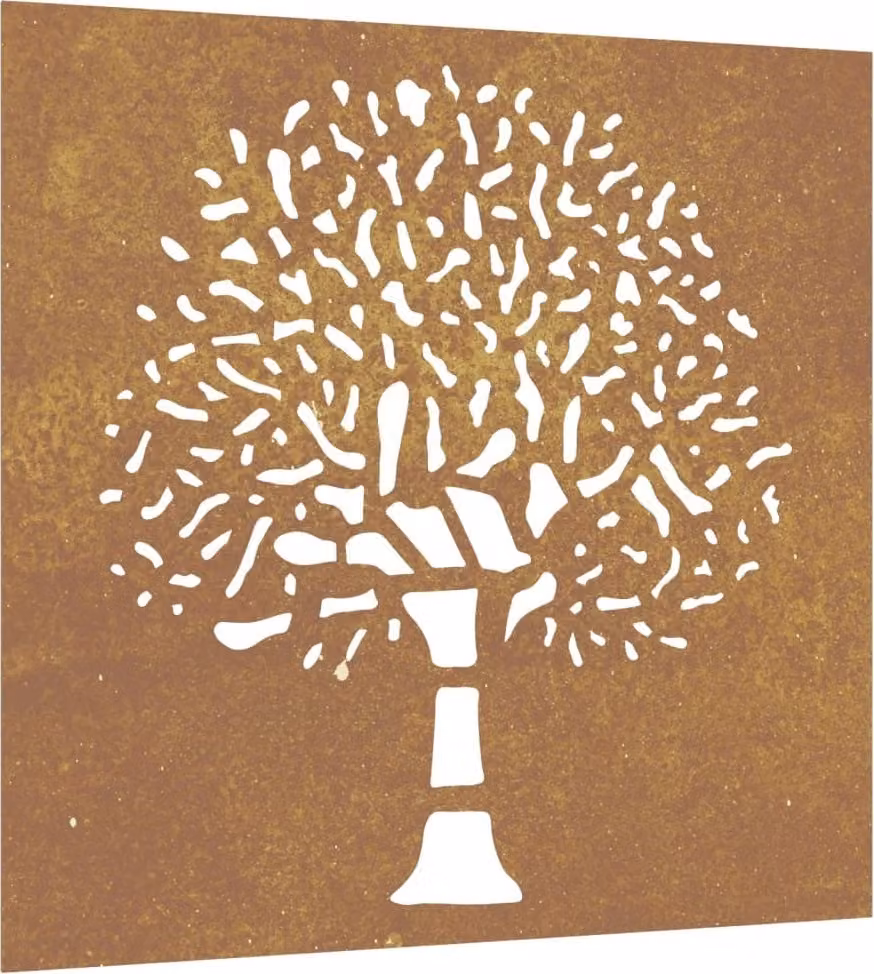 Decorazione Muro da Giardino 55x55 cm Albero in Acciaio Corten