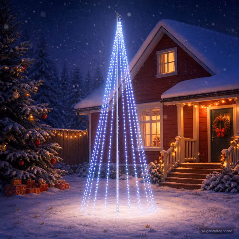 vidaXL Luci per albero di Natale con picchetti e asta per bandiera