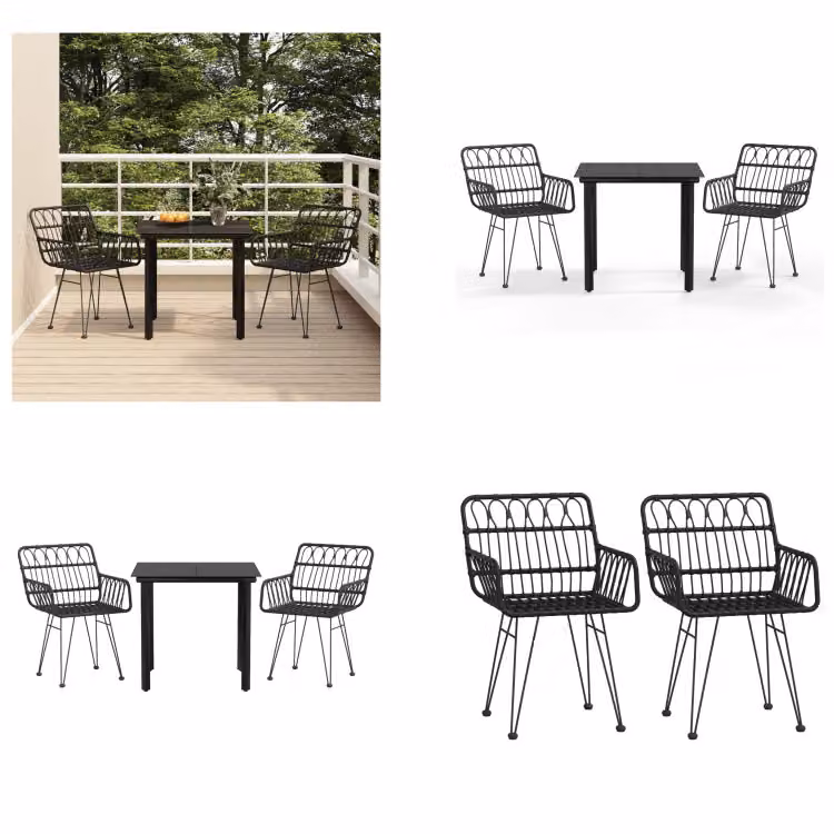 vidaXL Set da pranzo da giardino 3 pezzi in poly rattan nero - Set da pranzo da giardino - Set da pranzo da giardino - Set da pranzo da terrazza - Set da pranzo da esterno