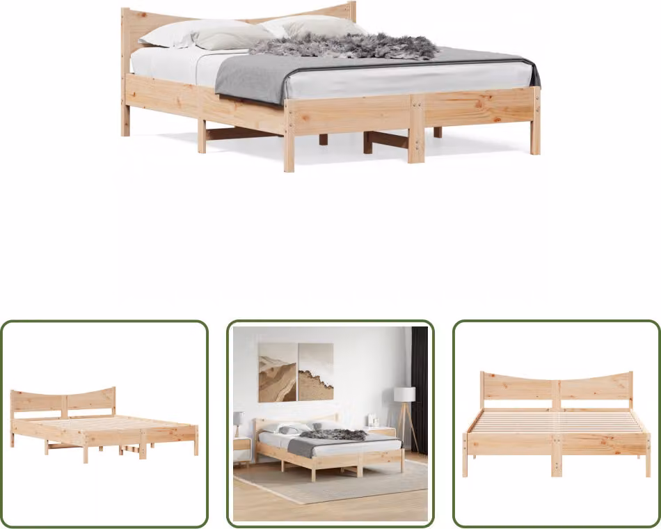 The Living Store Letto in legno massiccio con testiera 150x200 cm in pino