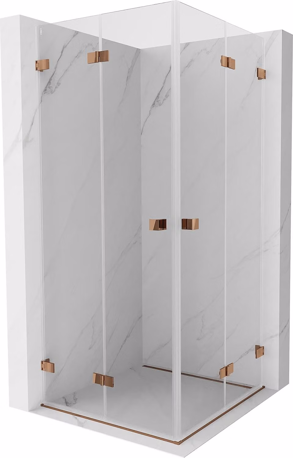 Mexen Lunar-F Duo cabina doccia pieghevole 100 x 100 cm, trasparente, oro rosa - 836-100L-100P-60-00