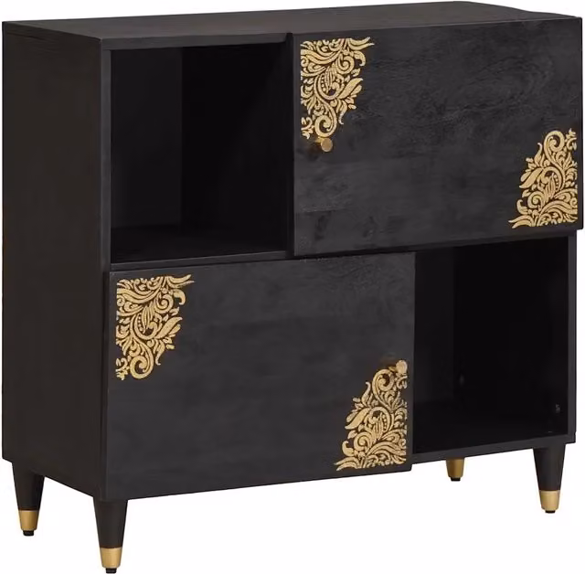 Credenza moderna vidaXL in legno di mango massello nero e oro L 80 x P 33 x H 75 cm
