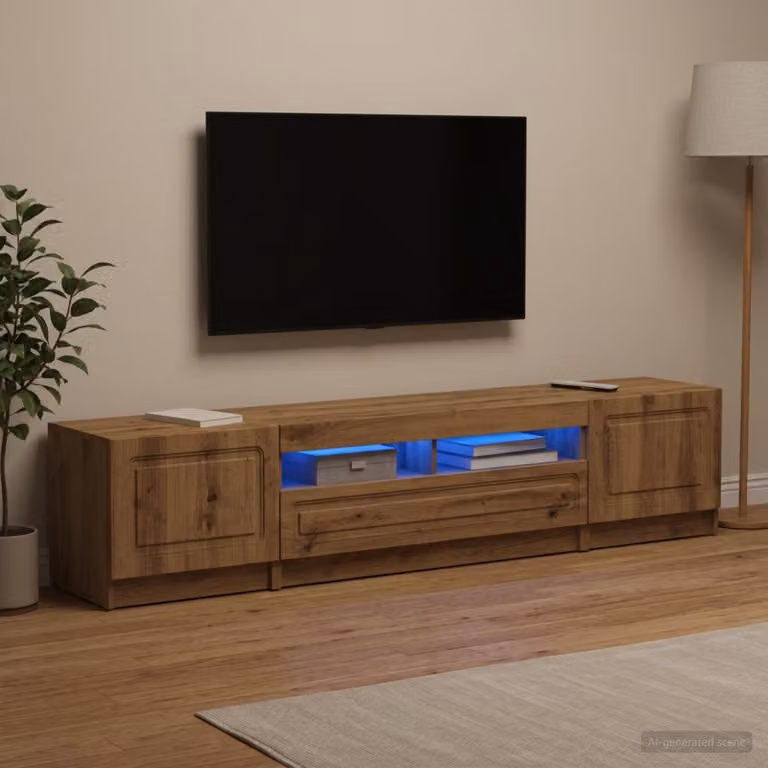 Mobile TV LED vidaXL UTRECHT in Rovere Artigianale con Illuminazione Integrata, Moderno, L/P/H: 100 x 35 x 40 cm