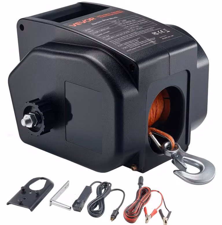 Verricello elettrico a 12V DC, 300W - Verricello per imbarcazioni reversibile, capacità fino a 900 kg - Acciaio e ABS