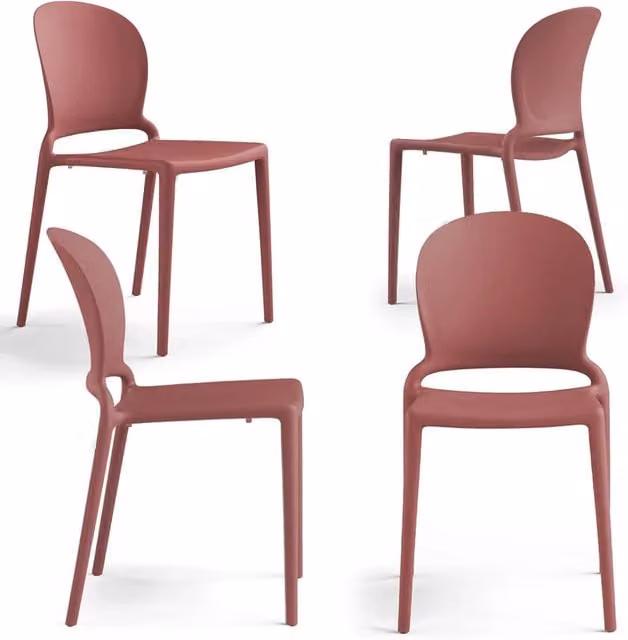 Set 4 sedie in polipropilene JASMINE, impilabile, resistente ai raggi UV, design moderno, ideale per sala da pranzo, cucina, sala d’attesa, bar, ristoranti o giardino colore Mattone