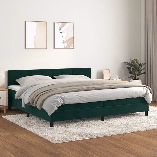 Letto Ibrido vidaXL con Giroletto a Molle e Materasso in Velluto Verde Scuro e Bianco L/P: 200 x 200 cm