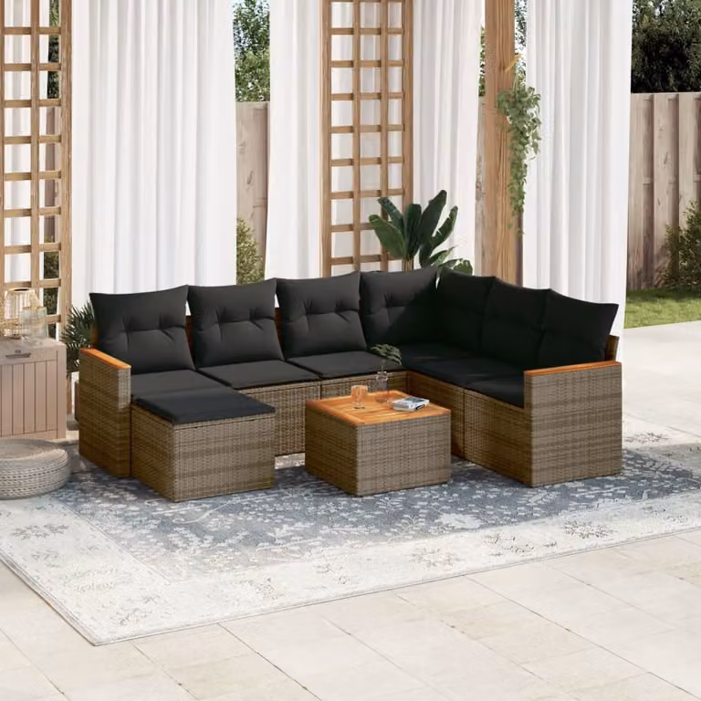 Set Divano da Giardino vidaXL 8 pz a L con Cuscini Grigio e Struttura in Acciaio e Acacia