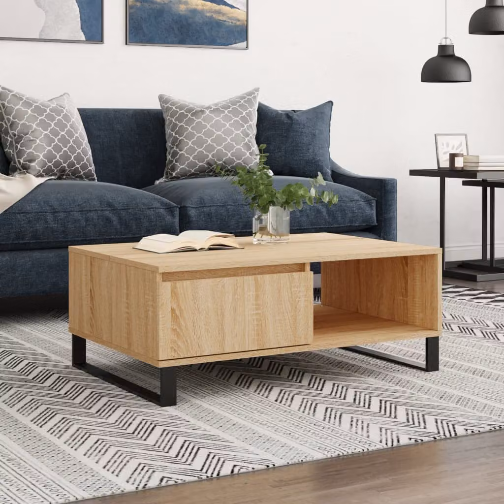 Tavolino da salotto vidaXL in legno e metallo color rovere, L 90 cm x P 60 cm x H 35 cm