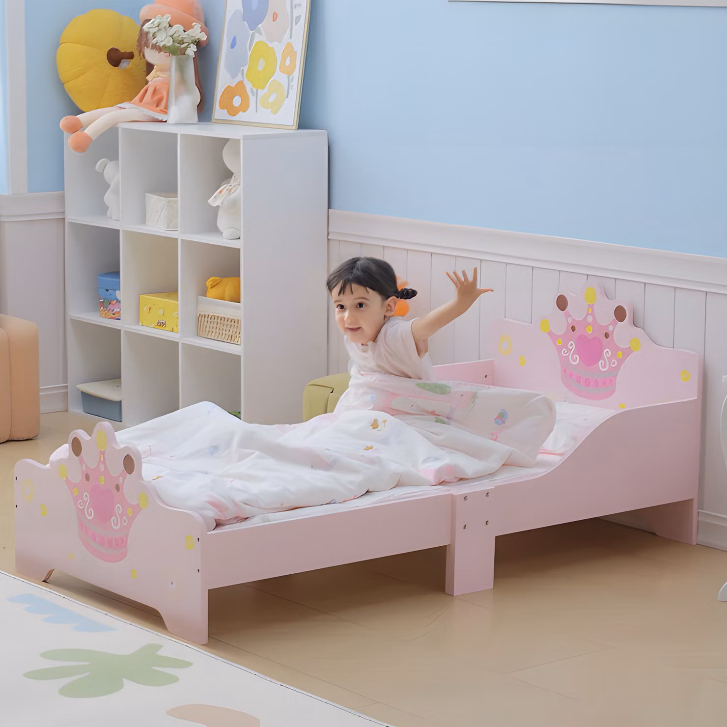 Letto per bambini HOMCOM con bordi rialzati e gambe in legno, colore rosa, L: 143 cm, P: 73 cm, H: 60 cm – 2
