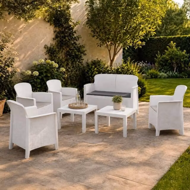 Salottino Outdoor Curno, set Salotto da Esterno 6 Posti Made in Italy, Bianco