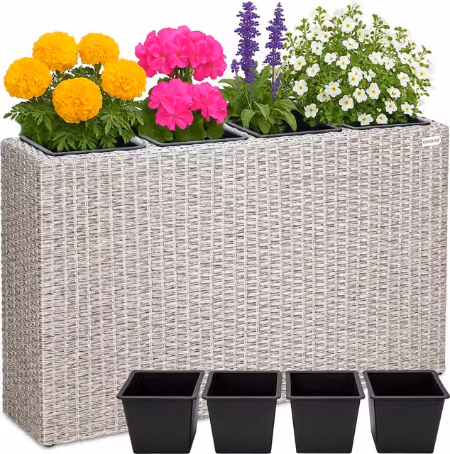 Fioriera a 4 vasi Casaria in polyrattan color beige L: 95 cm, P: 27 cm, H: 60 cm – 1
