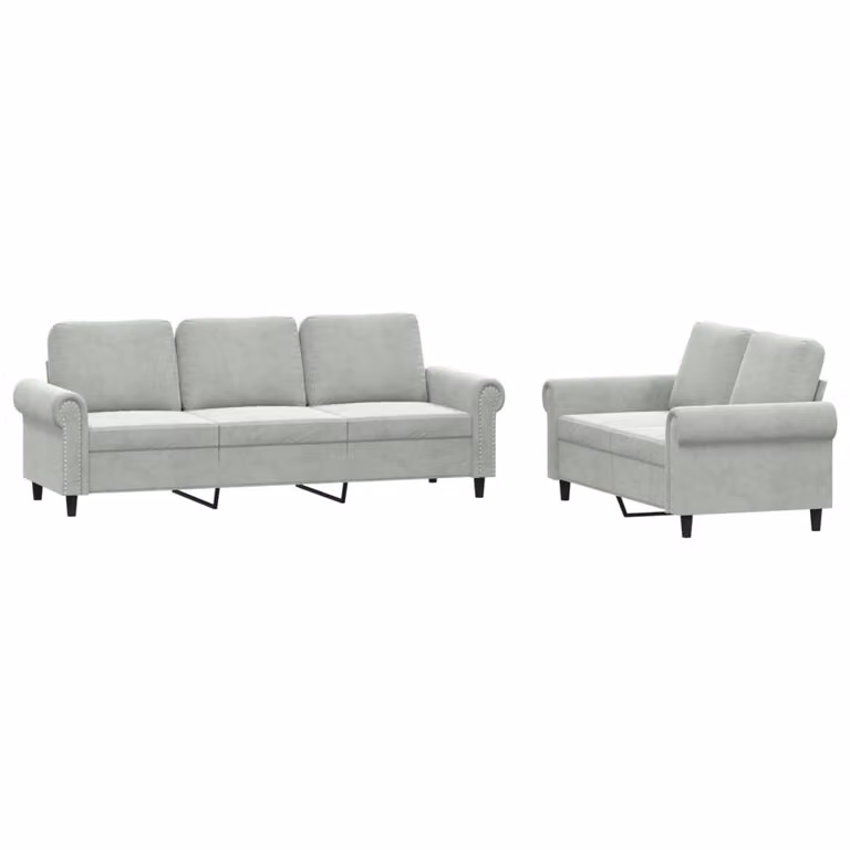 Set di Divani 2 pz con Cuscini Grigio Chiaro in Velluto