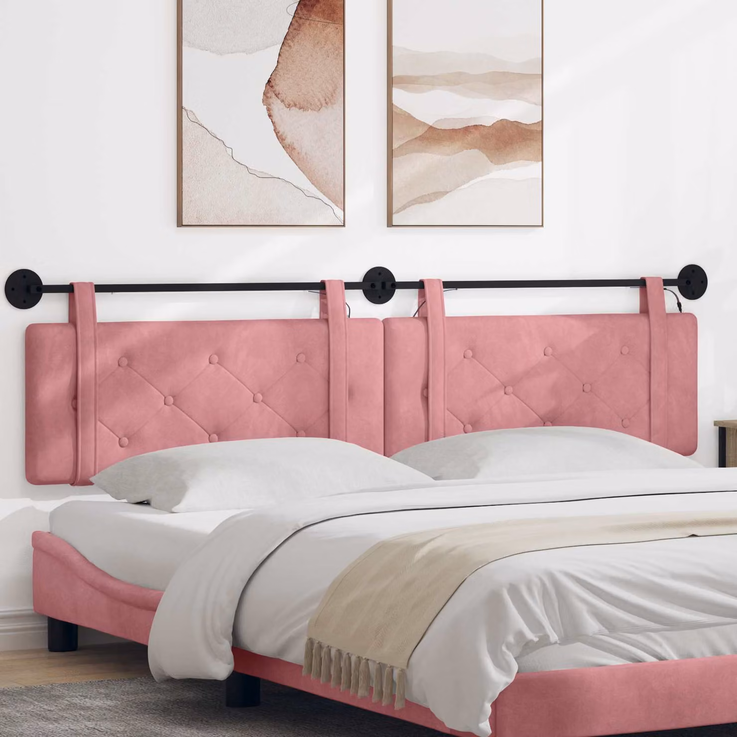 Testiera sospesa vidaXL in velluto rosa con luce LED integrata