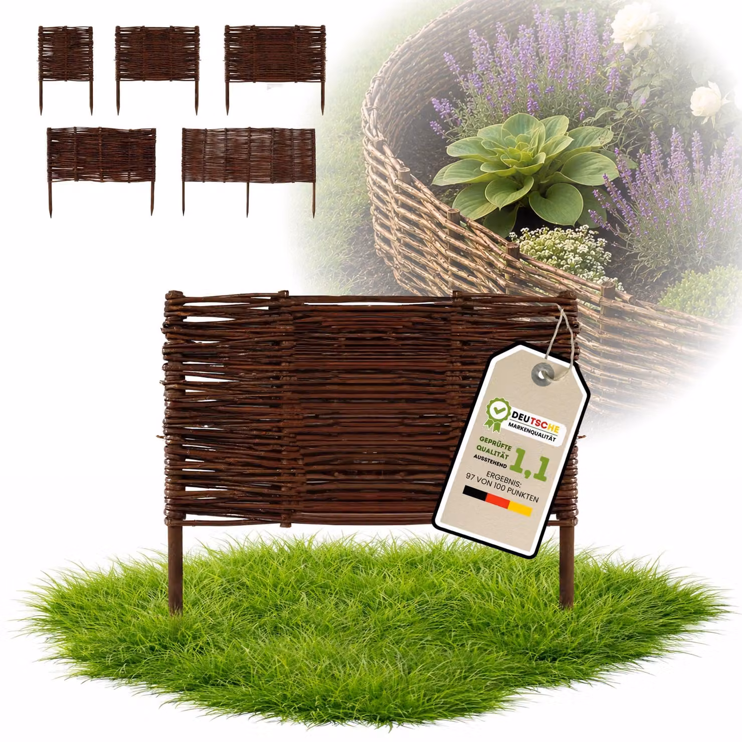 Floranica 1 pezzo Recinzione in vimini 40 cm x 50 cm – Staccionata da giardino intrecciata Palizzata Recinzione naturale Bordo aiuola