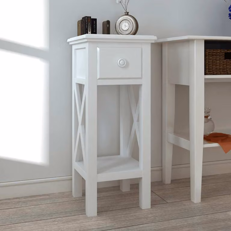 vidaXL Tavolino Laterale con Cassetto in Legno di Pino Bianco