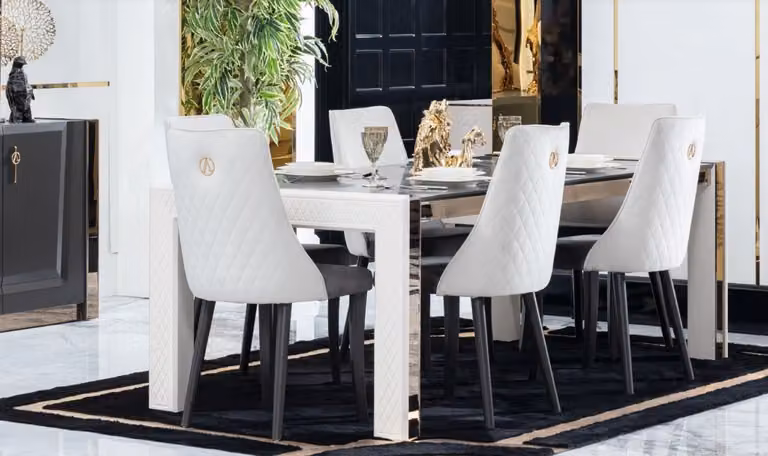 Design Tavoli Sala da pranzo Mobili italiani Tavolo Poltrona 6x Sedie Nuovo