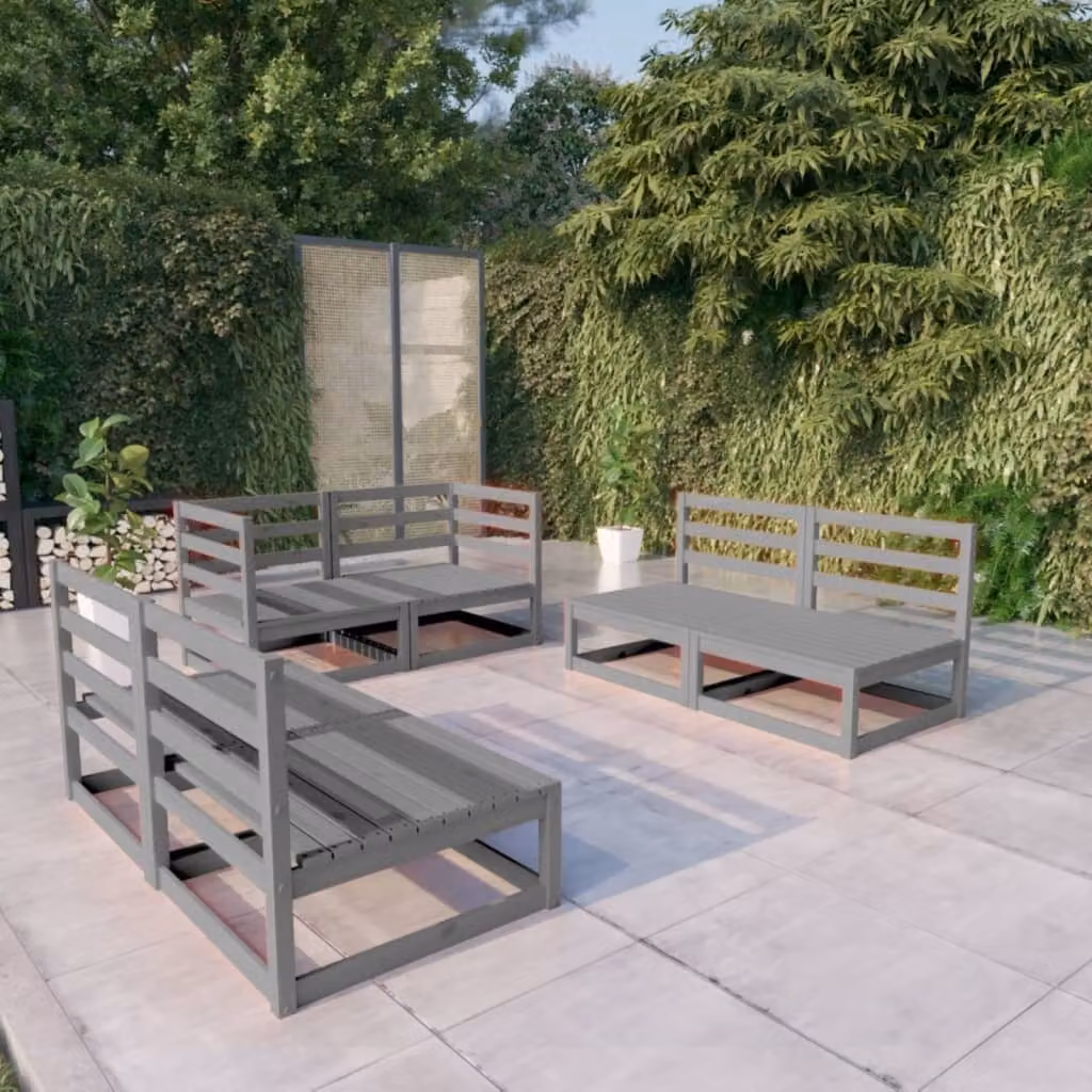 Maison Exclusive - Set Divani da Giardino 6 pz Grigio in Legno Massello di Pino