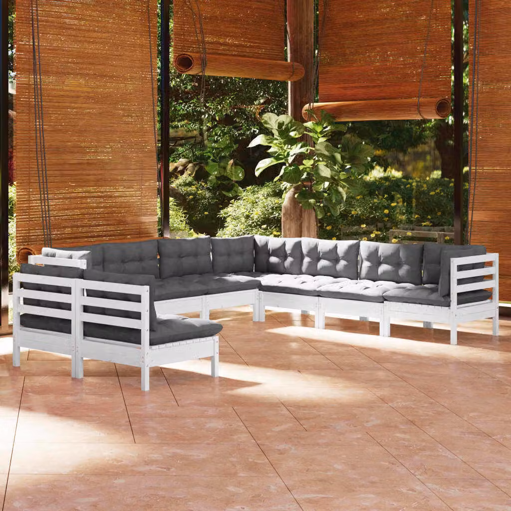 Maison Exclusive - Set Divani da Giardino 9 pz con Cuscini BiancLegno di Pino