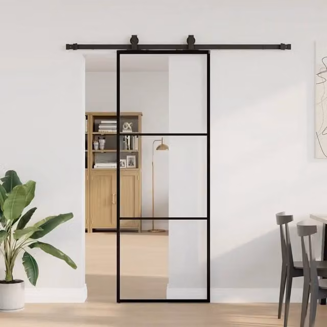Porta Scorrevole Moderna VIDAXL in Vetro Trasparente con Telaio in Alluminio e Ferramenta Nera L: 76 cm, H: 205 cm – 1