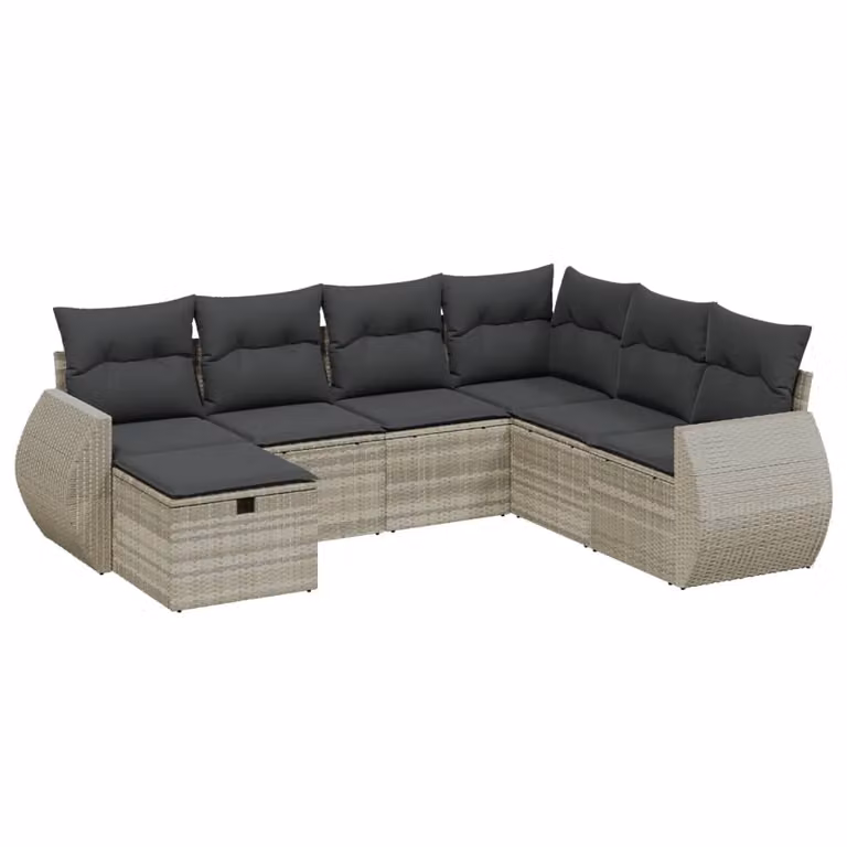 Set Divani da Giardino 7pz con Cuscini Grigio Chiaro Polyrattan