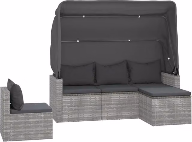 Set di divani da giardino Outsunny a 4 pezzi in vimini grigio con cuscini e pouf in tessuto resistente ai raggi UV