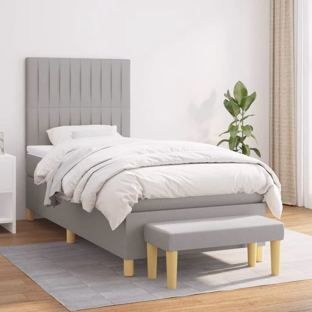 vidaXL Letto Ibrido con Giroletto a Molle e Materasso in Tessuto Grigio Chiaro e Bianco, L/P/H: 80 x 200 x 128 cm