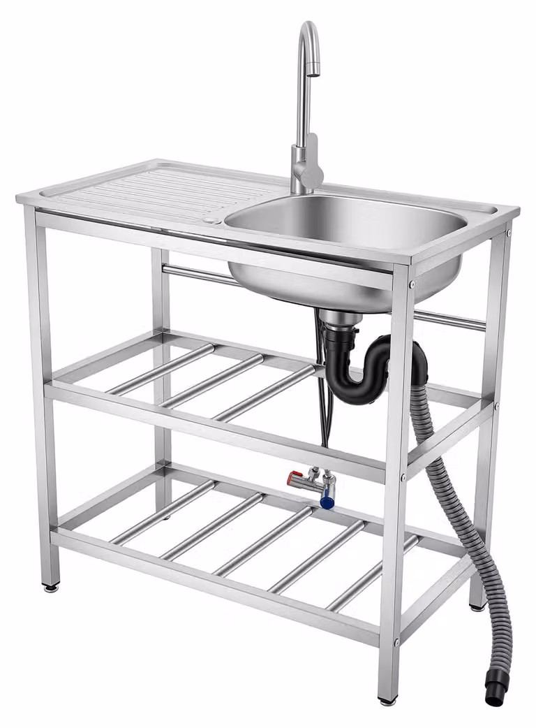 Lavello da cucina a colonna - Argento - 75x40x78 cm - Acciaio inossidabile - Vasca singola - Con rubinetto