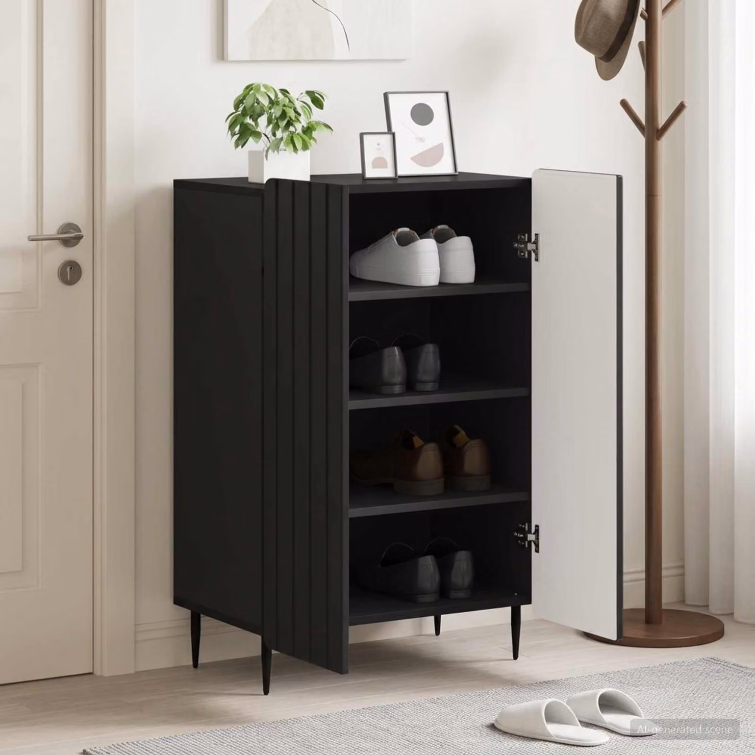 Mobile porta scarpe moderno vidaXL ZWOLLE Nero L: 59,5 cm, P: 39,5 cm, H: 91,5 cm