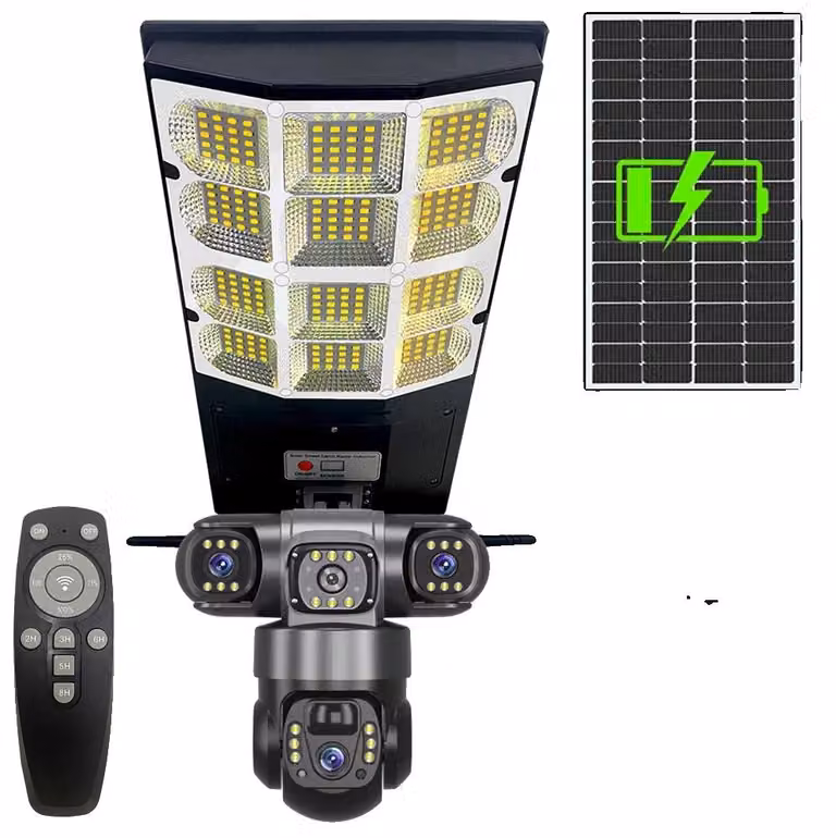 Lampione solare con telecamera di sorveglianza integrata, copertura a 360°, telecamera solare Wi-Fi, telecamera solare Wi-Fi