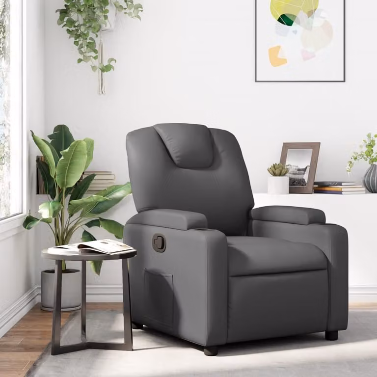 vidaXL Poltrona reclinabile relax in similpelle grigia con braccioli e struttura in legno e metallo