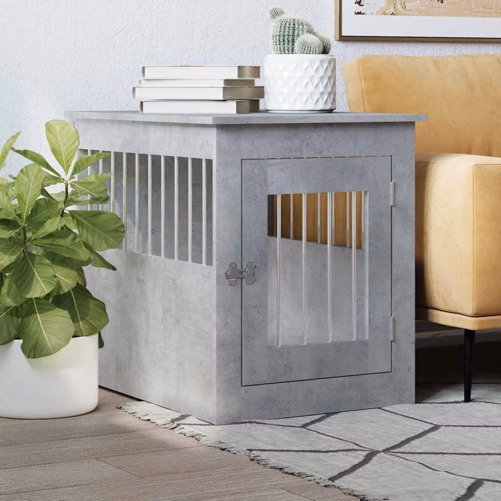 Gabbia per cani vidaXL in legno e metallo, colore grigio cemento, L 75 x P 55 x H 65 cm
