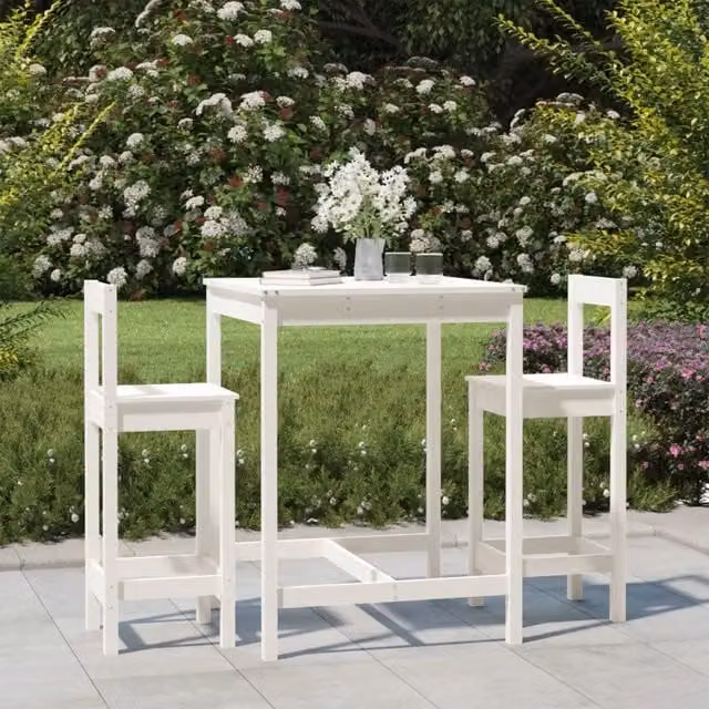 Set Bar da Giardino 3 pz Bianco in Legno Massello di Pino 3154736