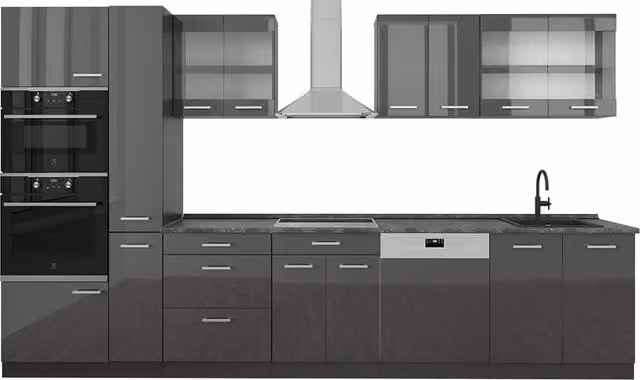 Cucina completa moderna R-Line Vicco colore Antracite lucido L: 350 cm