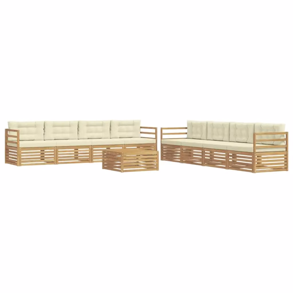 Set di mobili da esterno vidaXL in legno di acacia con divani, tavolino da caffè e cuscini, Bianco e Beige – 2
