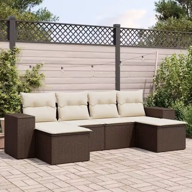 Set Divano da Giardino 6 pz con Cuscini Marrone in Polyrattan 3255260