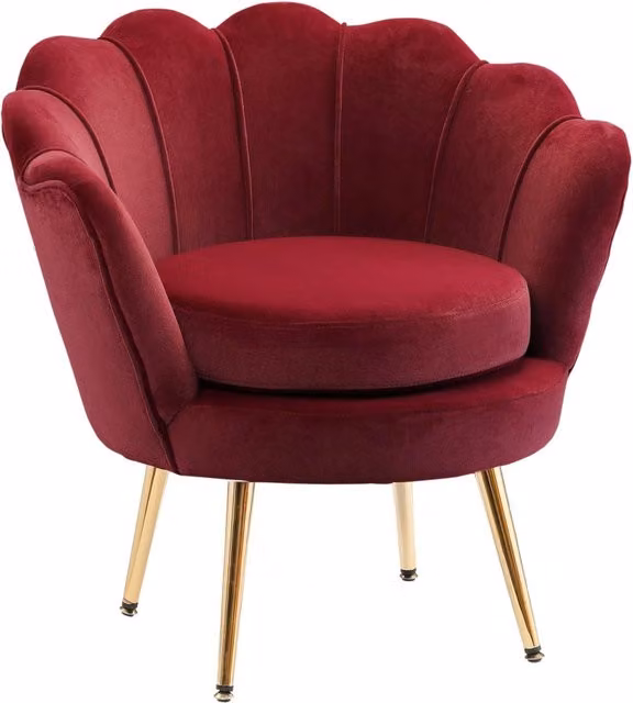 Poltrona Imbottita in Velluto Rosso GIORDANOSHOP con Braccioli e Struttura in Metallo L/P/H: 76 x 67 x 74 cm